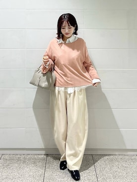 「mysty woman（ミスティウーマン）の【復刻！/WEB限定アイテム】ソルベシアーニット　190297（ニット/セーター、ピンク系）」を使った、maika10008さん（レディース）の春コーディネート