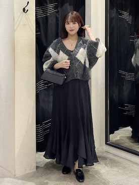 「mysty woman（ミスティウーマン）のアーガイルニットカーディガン 572855（カーディガン/ボレロ）」を使った、maika10008さん（レディース・158cm）の秋コーディネート