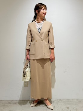 「アイテム（ノーカラージャケット）」を使った、福西さん（レディース・160cm）の秋コーディネート