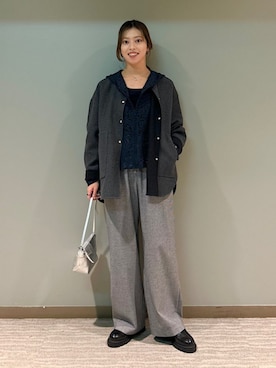 「アイテム（ノーカラーコート）」を使った、福西さん（レディース・160cm）の秋コーディネート