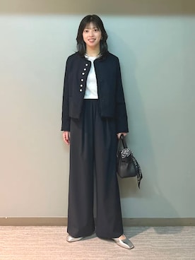 「アイテム（ノーカラージャケット）」を使った、福西さん（レディース・160cm）の春コーディネート