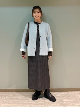 「アイテム（ノーカラーコート）」を使った、福西さん（レディース・160cm）の秋コーディネート