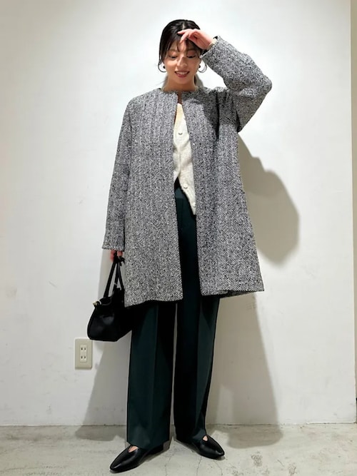 セール】スパンコール ヘリンボーン ノーカラー コート（ノーカラー