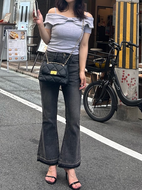 セール】ストレッチ カットオフ ブーツカット ブラック デニム