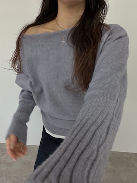 「kirakiraShop（キラキラショップ）の1枚で印象チェンジ、着回し自在。オフショルダー ドルマン ニット トップス（ニット/セーター、グレー系）」を使った、kirakiraShopさん（レディース・152cm）の春コーディネート