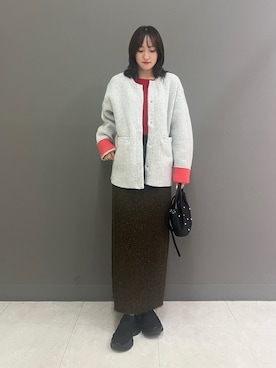 「ノーカラージャケット」｜「アイテム（その他アウター）」を使った、KEIKOさん（レディース・163cm）の秋コーディネート