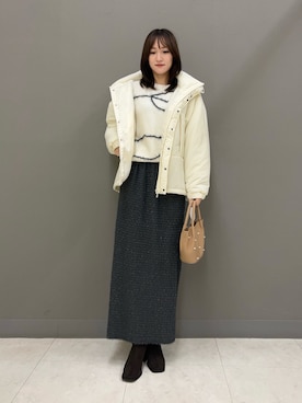 「スカートコーデ」｜「アイテム（ダウンジャケット/コート）」を使った、KEIKOさん（レディース・163cm）の秋コーディネート
