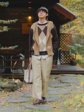 「Timberland(ティンバーランド)の【定番】メンズ スリーアイ(3eye) クラシックラグ(モカシン/デッキシューズ)」を使った、三木 克海さん(メンズ・175cm)の秋コーディネート