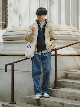 「アイテム（トートバッグ）」を使った、三木 克海さん（メンズ・175cm）の秋コーディネート
