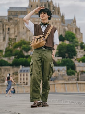 「Timberland（ティンバーランド）の【定番】メンズ スリーアイ(3eye) クラシックラグ（モカシン/デッキシューズ、ブラウン系）」を使った、三木 克海さん（メンズ・175cm）の夏コーディネート