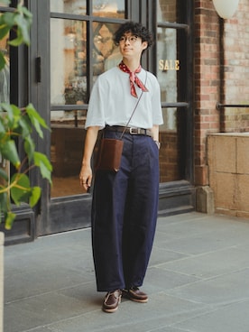 「アイテム（モカシン/デッキシューズ）」を使った、三木 克海さん（メンズ・175cm）の夏コーディネート