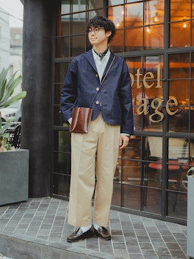 「アイテム（テーラードジャケット、ブルー系）」を使った、三木 克海さん（メンズ・175cm）の夏コーディネート