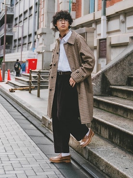「SETTO（セット）のアイテム（パンツ）」を使った、三木 克海さん（メンズ・175cm）の秋コーディネート