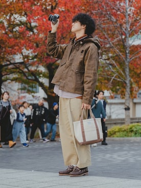 「アイテム（モカシン/デッキシューズ）」を使った、三木 克海さん（メンズ・175cm・20代）の冬コーディネート