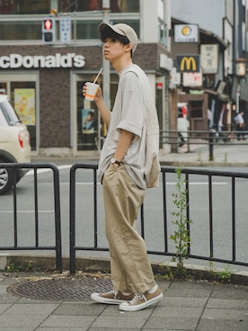 「SETTO（セット）のアイテム（バッグ）」を使った、三木 克海さん（メンズ・175cm）の夏コーディネート