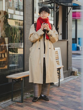 「アイテム（トレンチコート）」を使った、三木 克海さん（メンズ・175cm）の冬コーディネート