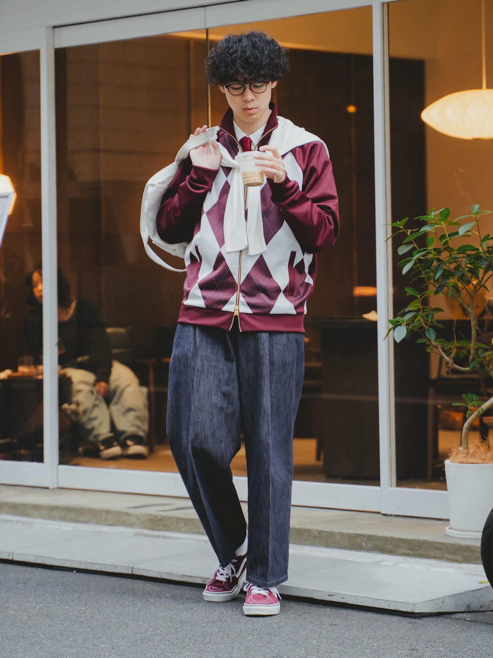 FREDPERRY 茶紫 【フレッドペリー】ベロア☆トラックジャケット☆ジャージ☆アーガイル☆S〜M フレッドペリー【S】トラックジャケット アーガイル ベロア トップス