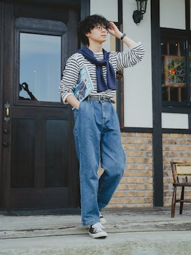 「CONVERSE（コンバース）のconverse コンバース ALL STAR 100 COLORS OX オールスター 100 カラーズ オックス 32861791 BLACK（スニーカー、ブラック系）」を使った、三木 克海さん（メンズ・175cm）の春コーディネート