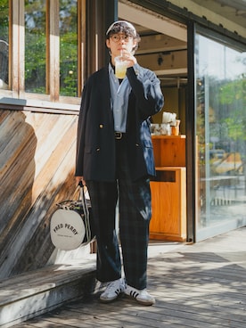 「アイテム（ドラムバッグ）」を使った、三木 克海さん（メンズ・175cm）の秋コーディネート