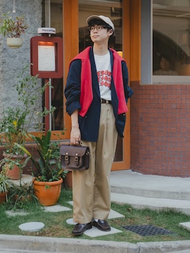 「アイテム（帽子）」を使った、三木 克海さん（メンズ・175cm）の秋コーディネート