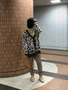 「モヘアカーディガン」｜「アイテム（その他シューズ）」を使った、umi_lemageさん（レディース・161cm）の秋コーディネート