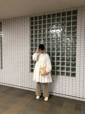 「フェイクレザー」｜「アイテム（チュニック）」を使った、umi_lemageさん（レディース・161cm）の秋コーディネート