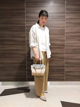 「LOWELL things（ロウェル　シングス）のLegacy/レザー2WAYオープントートバッグ mini（トートバッグ）」を使った、keikeiriさん（レディース・167cm）の夏コーディネート