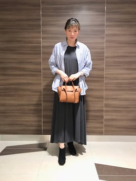 「LOWELL things（ロウェル　シングス）のLegacy/レザー2WAYオープントートバッグ mini（トートバッグ）」を使った、keikeiriさん（レディース・167cm）の秋コーディネート