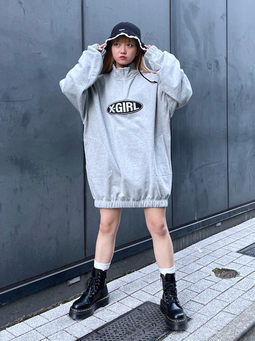 購入いただけます X Girl ワンピース Sweat Zip Half Logo Oval ロングワンピース