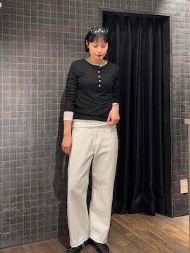 「JEANASIS（ジーナシス）のスウェットコンビデニムパンツ/645263（デニムパンツ、ホワイト系）」を使った、まるさん（JEANASIS）さん（レディース・171cm）の春コーディネート