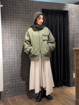 「JEANASIS（ジーナシス）のフードツキニットストール/599045（ストール/ショール）」を使った、まるさん（JEANASIS）さん（レディース・171cm）の冬コーディネート