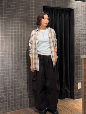 「JEANASIS（ジーナシス）のアソートチェックシャツLS/157636（シャツ/ブラウス、ホワイト系）」を使った、まるさん（JEANASIS）さん（レディース・171cm）の春コーディネート