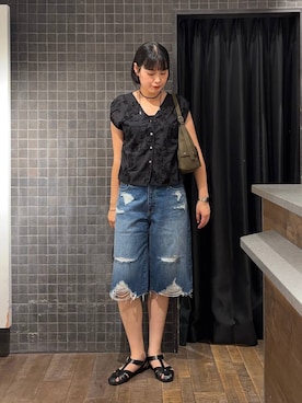 「eL（エル）の【eL】Denim Bermuda Pants/1023737（デニムパンツ、ブルー系）」を使った、まるさん（JEANASIS）さん（レディース・171cm）の夏コーディネート