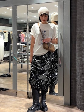 「JEANASIS（ジーナシス）の【kurry×JEANASIS】BIGプリントTEE/1043156（Tシャツ/カットソー、ホワイト系）」を使った、まるさん（JEANASIS）さん（レディース・171cm）の夏コーディネート