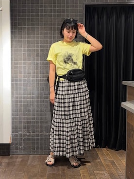 「eL（エル）の【eL】Made in India Gingham Check Skirt/660790（スカート、ブラック系）」を使った、まるさん（JEANASIS）さん（レディース・171cm）の夏コーディネート