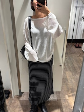 「JEANASIS（ジーナシス）のシアーワッフルドロストプルオバーLS/1067550（Tシャツ/カットソー、ホワイト系）」を使った、まるさん（JEANASIS）さん（レディース・171cm）の夏コーディネート