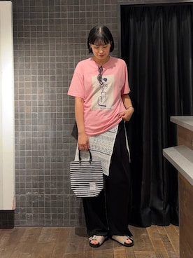 「JEANASIS（ジーナシス）の【kurry×JEANASIS】BIGプリントTEE/1043156（Tシャツ/カットソー、ピンク系）」を使った、まるさん（JEANASIS）さん（レディース・171cm）の夏コーディネート