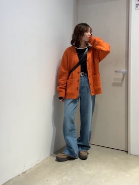 「アイテム（カーディガン/ボレロ、オレンジ系）」を使った、きくさん（レディース・155cm）の秋コーディネート