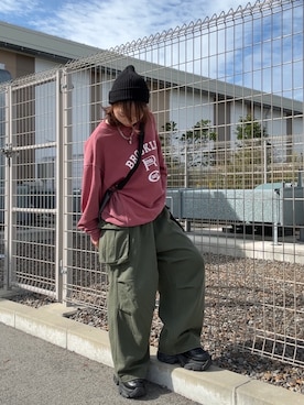 「アイテム（カーゴパンツ）」を使った、きくさん（レディース・155cm）の秋コーディネート
