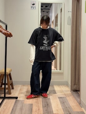 「アイテム（デニムパンツ）」を使った、きくさん（レディース・155cm）の秋コーディネート
