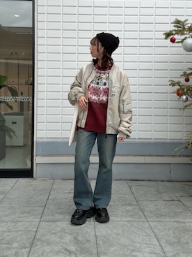 「アイテム（MA-1）」を使った、きくさん（レディース・155cm）の冬コーディネート