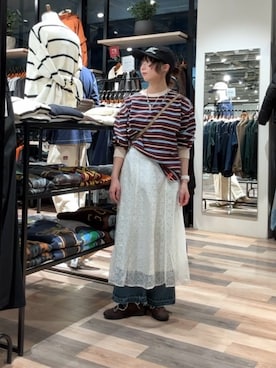 「CPCM（シーピーシーエム）のアソートカラーロゴキャップ（キャップ、ブラック系）」を使った、おきくさん（レディース・155cm）の春コーディネート