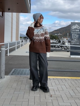 「アイテム（キャップ、グレー系）」を使った、きくさん（レディース・155cm）の冬コーディネート