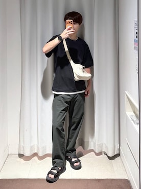 「GLOBAL WORK（グローバルワーク）のサッカーイージーパンツ/638156（その他パンツ、グリーン系）」を使った、onkitiさん（メンズ）の夏コーディネート