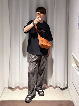「GLOBAL WORK（グローバルワーク）のサラサラ快適DRYプリントTシャツ/636407（Tシャツ/カットソー、ブラック系）」を使った、onkitiさん（メンズ）の夏コーディネート
