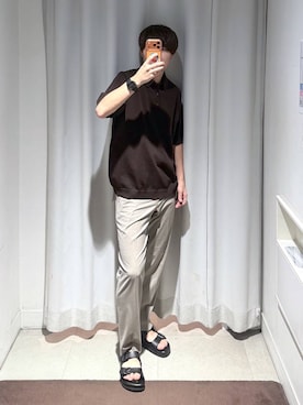 「GLOBAL WORK（グローバルワーク）のアーバンスラックスAIR/632888（スラックス、ブラウン系）」を使った、onkitiさん（メンズ）の夏コーディネート