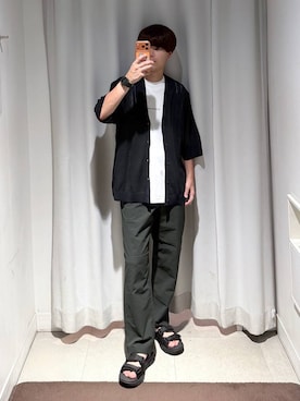 「GLOBAL WORK（グローバルワーク）のサッカーイージーパンツ/638156（その他パンツ、グリーン系）」を使った、onkitiさん（メンズ）の夏コーディネート