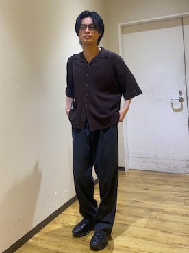 「crepuscule（クレプスキュール）の『別注』crepuscule×URBAN RESEARCH　WASHI SHORT-SLEEVE SHIRTS（シャツ/ブラウス、ブラウン系）」を使った、eishiさん（メンズ・173cm）の夏コーディネート