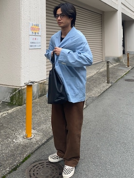 「URBAN RESEARCH（アーバンリサーチ）の『別注』CHEMISE D'ADAM×URBAN RESEARCH　SHIRTS JACKET SINGLE（テーラードジャケット、ブルー系）」を使った、eishiさん（メンズ・173cm）の夏コーディネート