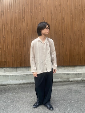 「URBAN RESEARCH（アーバンリサーチ）のMARKAWARE　COMFORT FIT OPEN COLLAR（シャツ/ブラウス、ベージュ系）」を使った、eishiさん（メンズ・173cm）の夏コーディネート